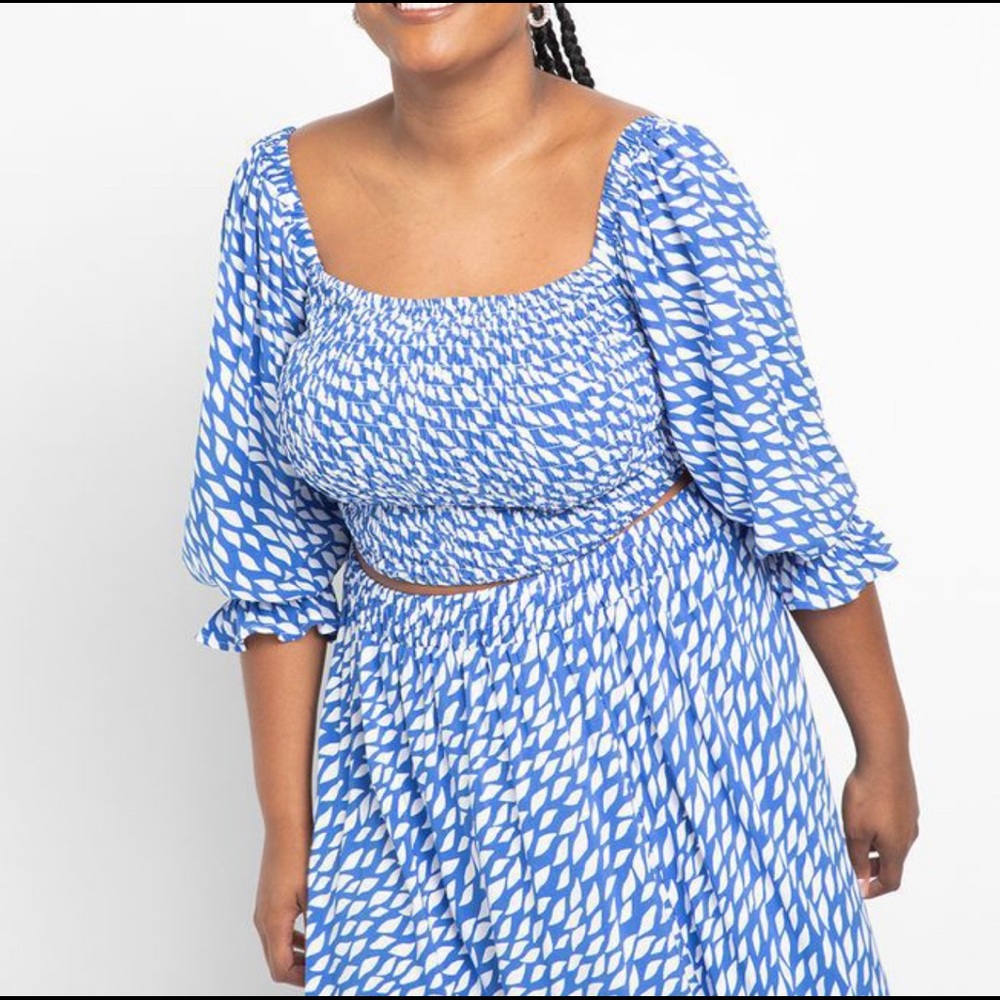 Eloquii Smoked Off The Shoulder Bohemian Top and matching skirt